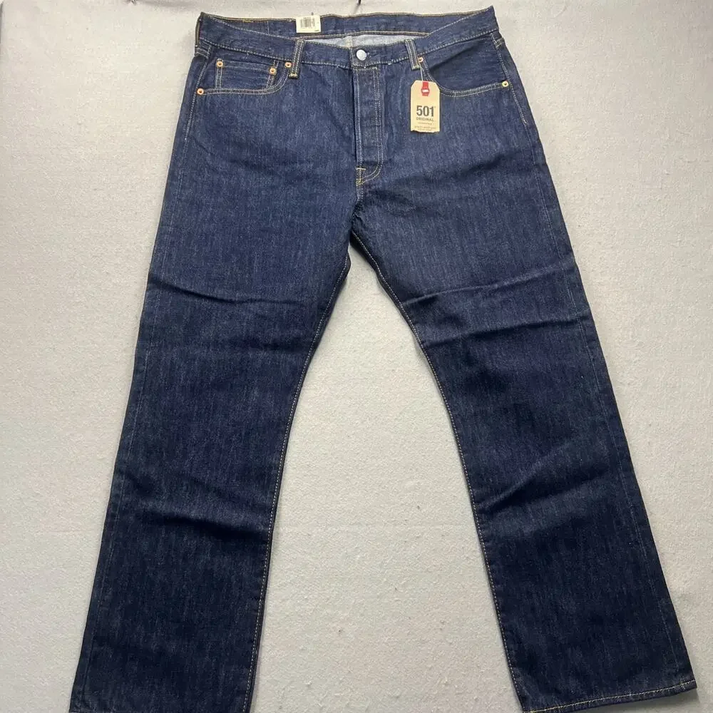 Levis Men's 501 Original Fit Jeans Straight Leg Button Fly 100% Cotton Dark Wash